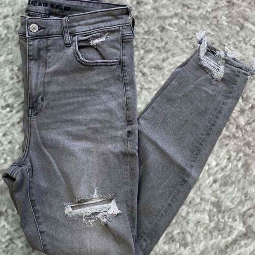 American Eagle Outfitters Women's Grey Distressed Skinny Jeans